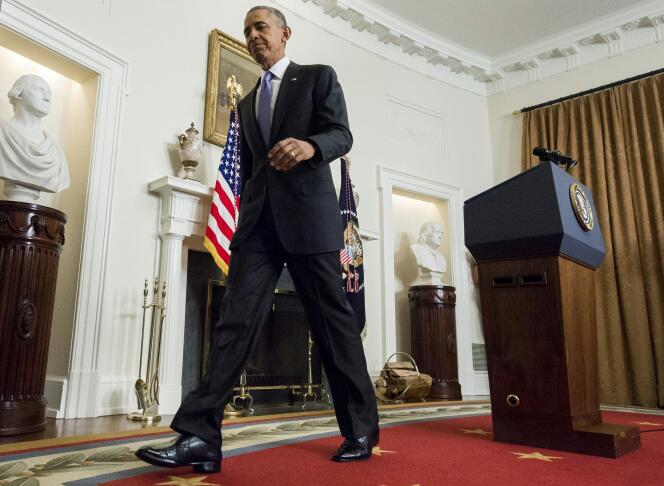 Le président Barack Obama après son discours annonçant un échange de prisonniers avec l’Iran le 17 janvier 2016.