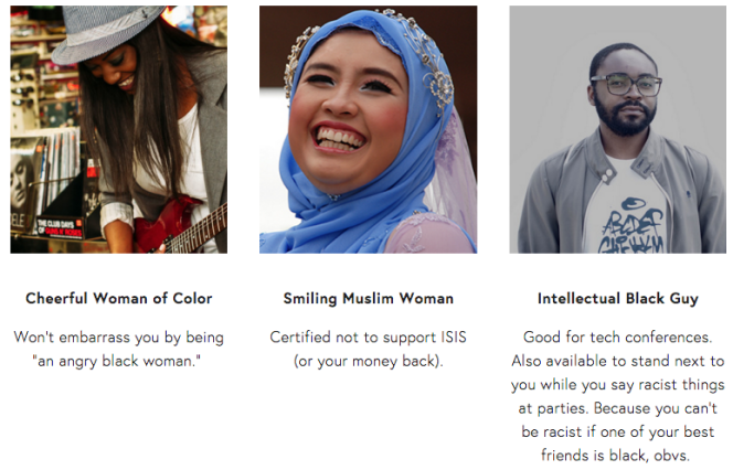 Rent-A-Minority propose des Noirs heureux et des femmes musulmanes souriantes à louer pour vos photos d’entreprises.