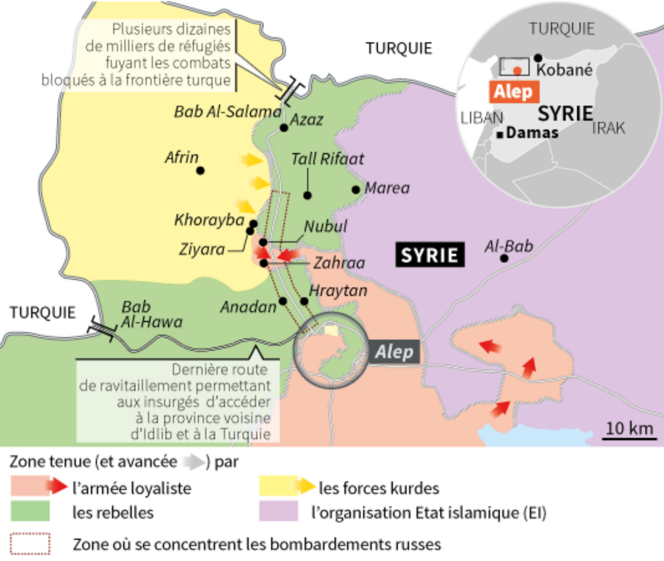 Carte du nord de la Syrie, en février 2015.
