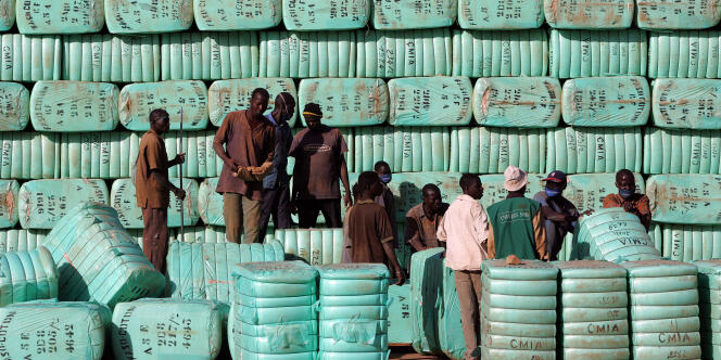 Balles de coton dans une usine de Ouagadougou, en janvier 2008.