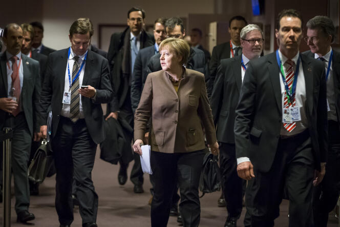 Angela Merkel, Sommet des Chefs d’Etat et de gouvernement à Bruxelles, Belgique, le 18 février .