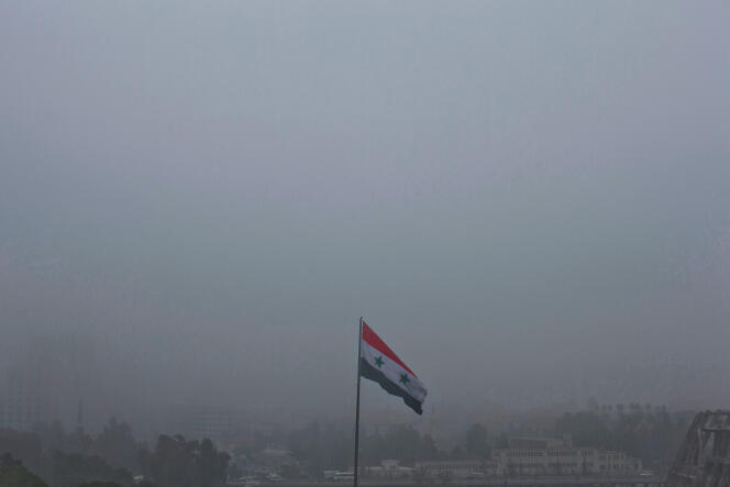 Un drapeau syrien flotte sur Damas, le 24 février 2016.