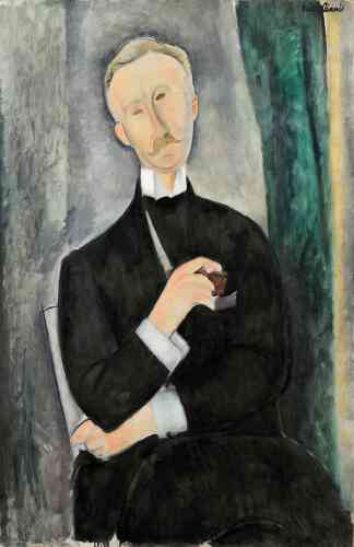 « Collectionneur visionnaire, Roger Dutilleul découvre la peinture de Modigliani en 1917. En juin 1919, il fait trois séances de pose, pour une durée totale de 7 h 30,  pour ce portrait en forme d’hommage. »