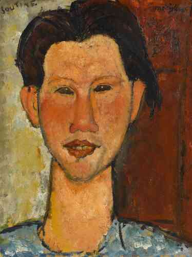 « Modigliani a fait plusieurs portraits de son ami Chaïm Soutine, artiste d’origine russe installé à Paris juste avant la guerre. Réalisé peu après leur rencontre, ce tableau accentue la jeunesse et la fragilité du modèle qui vit dans la misère. »