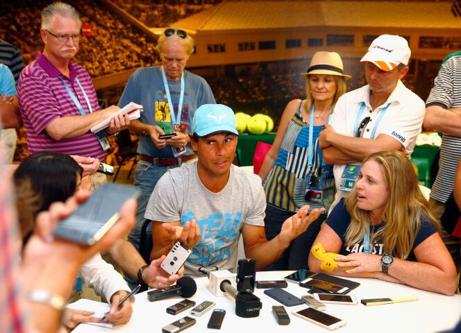 Rafael Nadal lors d'une conférence de presse en marge du tournoi d'Indian Wells, en Californie, le 9 mars 2016.