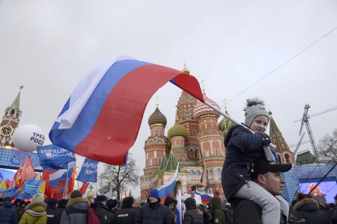 Une manifestation dans le centre de Moscou le 18 mars 2016 pour fêter les deux ans d'annexion de la Crimée.