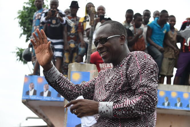Patrice Talon lors d'un meeting de campagne le 18 mars 2016, dans le district d'Ekpe près de Cotonou.