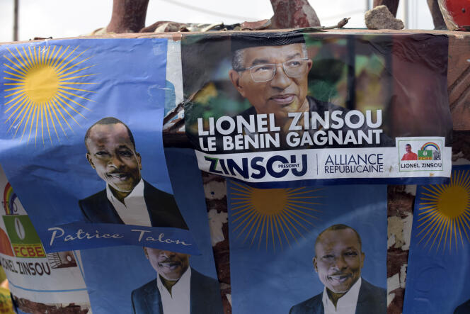 Affiches de campagne de Patrice Talon et de Lionel Zinsou pour l'élection présidentielle béninoise de 2016.