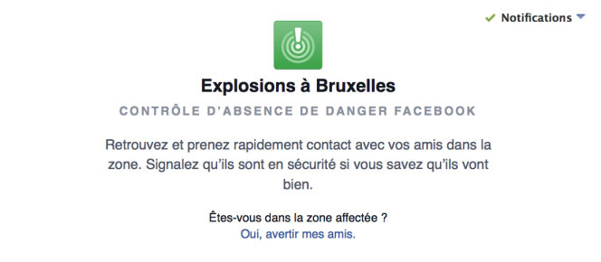 Le « Safety Check » de Facebook déployé après les attentats en Belgique, mardi 22 mars.