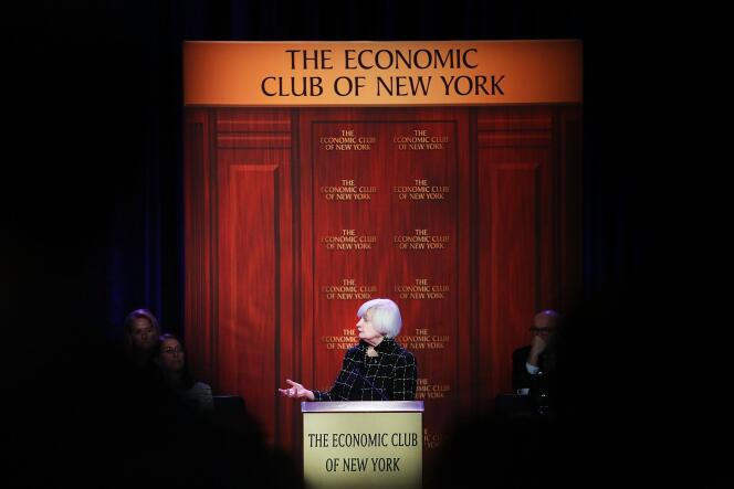 La présidente de la Réserve fédérale américaine, Janet Yellen, lors d’un discours devant l’Economic Club of New York, le 29 mars.