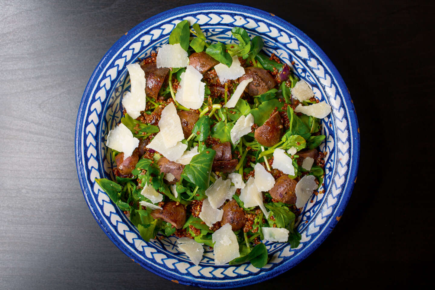 Salade de cresson, quinoa et rognons : la recette d'Andrea Petrini