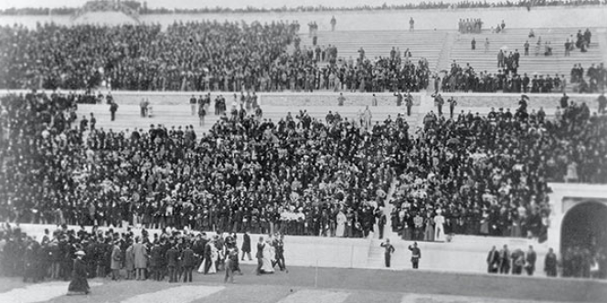 Cérémonie d'ouverture des premiers Jeux olympiques de l'ère moderne, le 6 avril 1896, à Athènes.