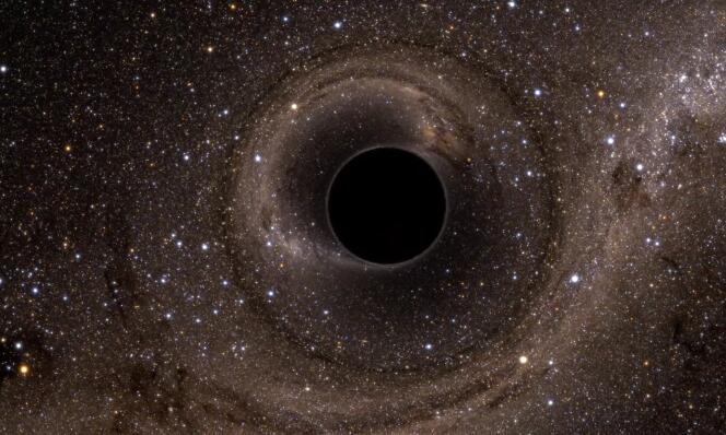 Simulation numérique d’un trou noir résultant de la fusion de deux autres plus petits.
