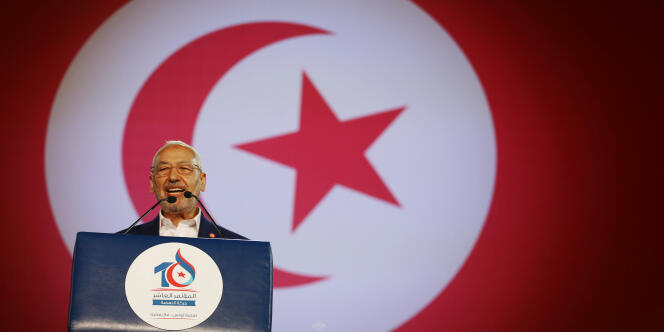 Rached Ghannouchi, le président du mouvment islamiste tunisien Ennahda, durant le congrès du parti, le 20 mai 2016 à Tunis.