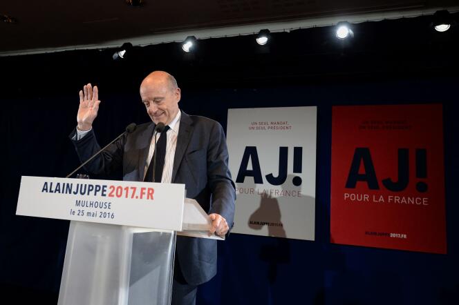 Alain Juppé, pendant un meeting de campagne à Mulhouse (Haut-Rhin), le 25 mai.