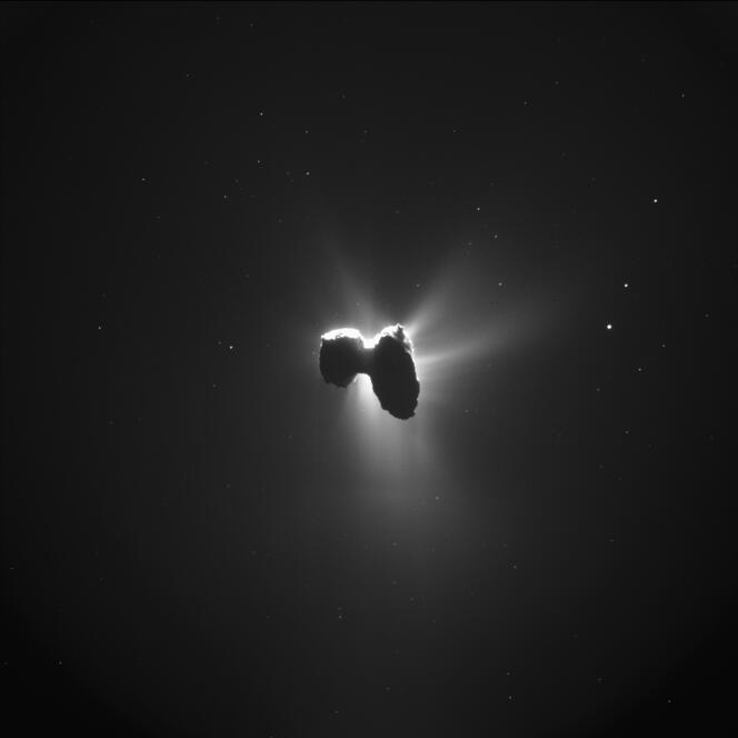 Vue de la comète Tchourioumov-Guerassimenko le 27 mars, à 1 000 kilomètres de distance.