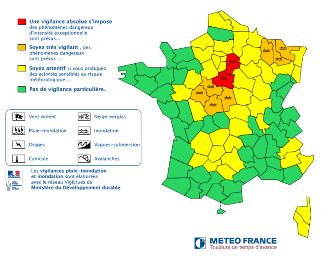 La carte de vigilance établie par Météo France le 1er juin.