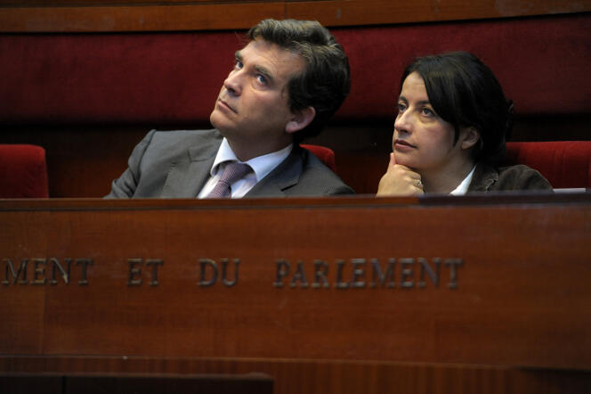 Arnaud Montebourg et Cécile Duflot, alors ministres, le 21 septembre 2013, au Conseil économique, social et environnemental, à Paris.