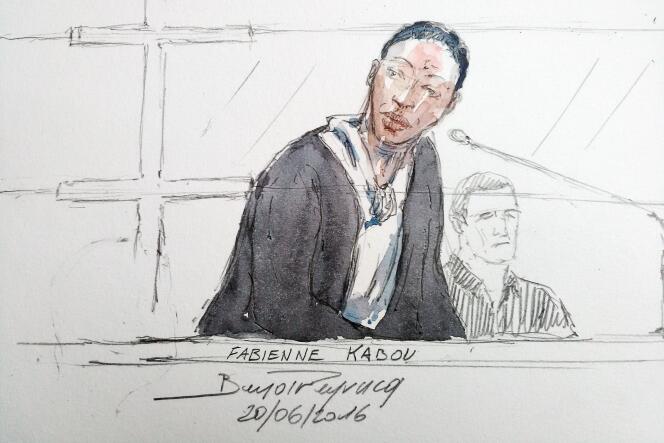 Dessin d’audience de  Fabienne Kabou durant le premier jour de son procès à la cour d’Assise de saint-Omer le 20 juin 2016.