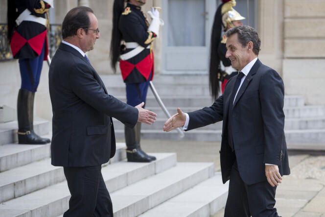 Nicolas Sarkozy, président du parti Les Républicains, rencontre François Hollande, après l'annonce du départ du Royaume Uni de la Communauté européenne au Palais de l'Elysée à Paris, samedi 25 juin 2016.