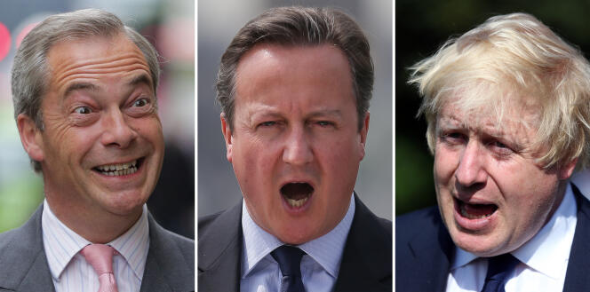 Nigel Farage, David Cameron et Boris Johnson.
