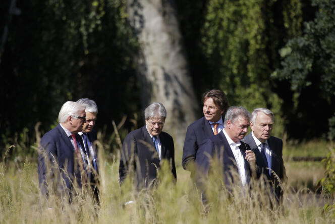 Les ministres des affaires étrangères français, allemand, néerlandais, belge, luxembourgeois et italien, réunis le 26 juin à Berlin pour parler des conséquences du vote pour le « Brexit ».
