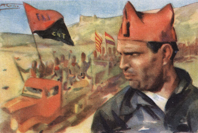 Carte postale à la gloire de Buenaventura Durruti Dumange, 1936.