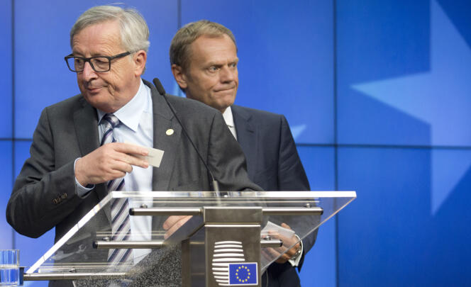 Le président de la Commission européenne, Jean-Claude Juncker (à gauche) et le président du Conseil, Donald Tusk, à Bruxelles, le 29 juin 2016.