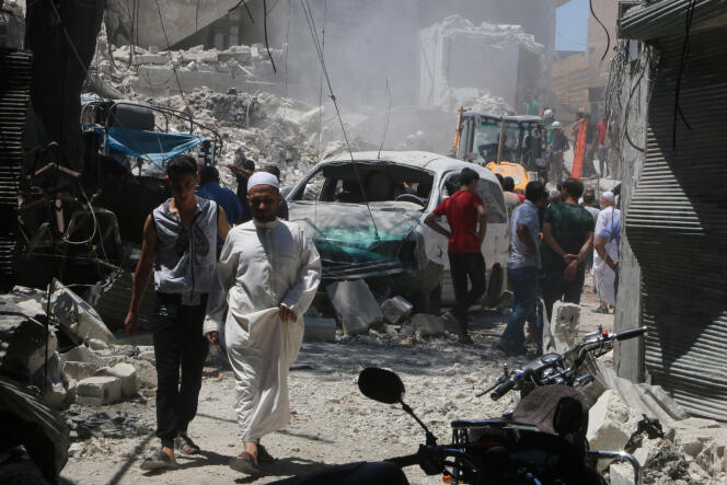 Après l’explosion d’une bombe, dans la vieille ville d’Alep, en Syrie, le 11 juillet 2016.
