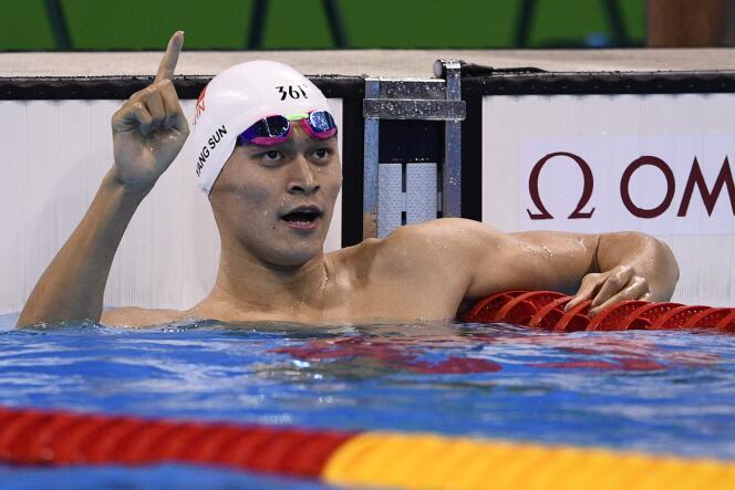 Sun Yang lors de la demi-finale du 200 mètres nage libre masculin des Jeux olympiques de Rio, le 7 août 2016.