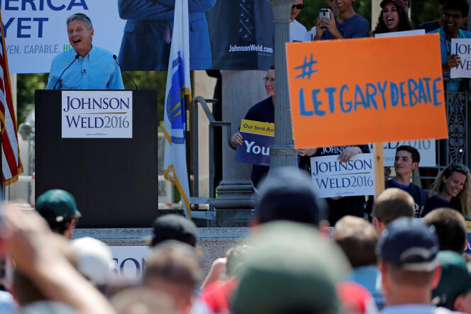 Gary Johnson, candidat libertarien, en meeting à Boston, le 27 août.