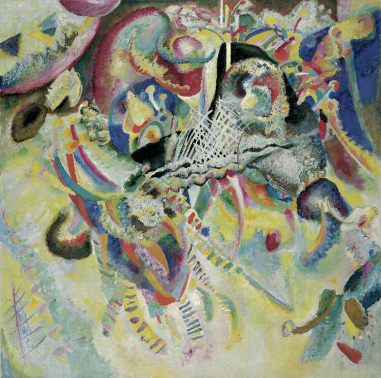 « L’exposition prend pour point de départ les deux chefs-d’œuvre de Kandinsky appartenant à la Collection Beyeler : “Improvisation 10” de 1910 et “Fugue” de 1914. Le galeriste Ernst Beyeler a conservé cette dernière en raison de son effet synesthésique. »