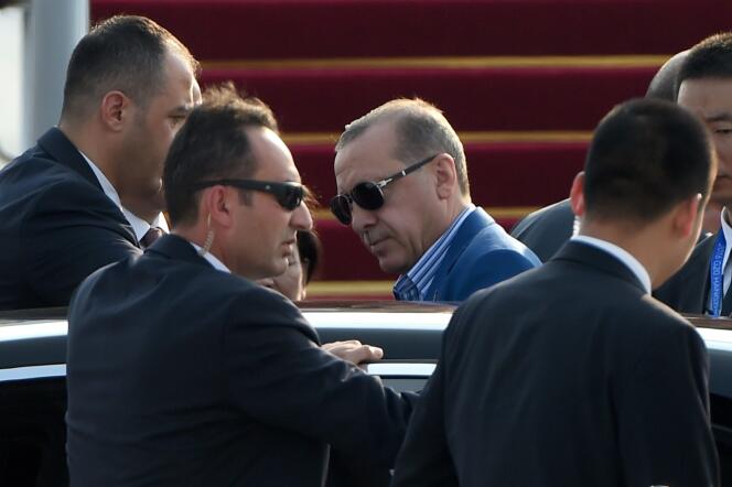 Arrivée à Hangzhou du président turc Recep Tayyip Erdogan, le 2 septembre, pour assister au G20, en Chine.