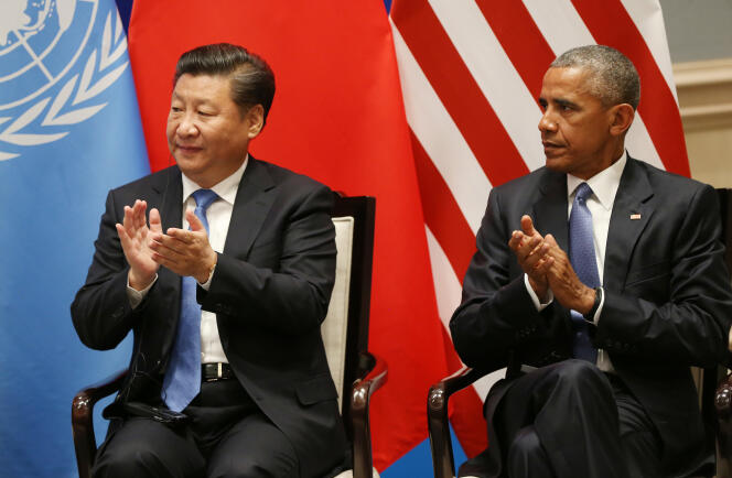 Xi Jinping, le président chinois, et Barack Obama, le president des Etats-Unis, lors de la ratification de l’accord de Paris à Hangzhou, en Chine, le 3 septembre.