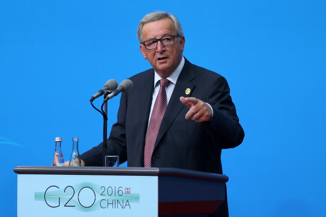Le président de la Commission européenne Jean-Claude Juncker lors d’une conférence de presse à Hangzhou, en Chine, où s’ouvre le sommet du G20.