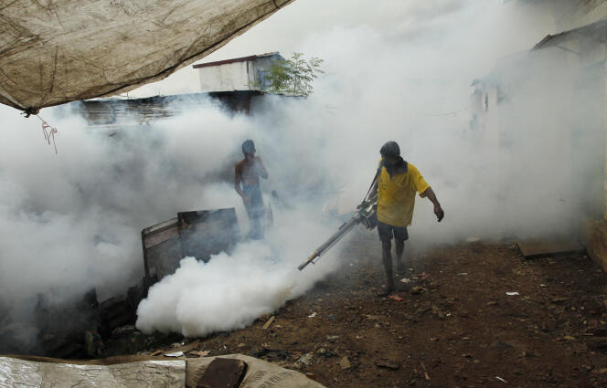 Fumigation pour lutter contre les moustiques, vecteurs du paludisme, à Colombo, capitale du Sri Lanka, en octobre 2011.
