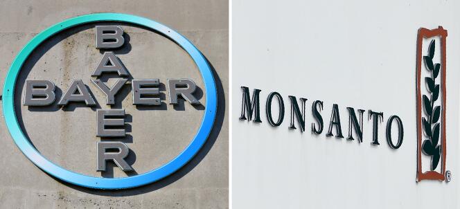 Montage associant le logo du géant pharmaceutique allemand Bayer et celui de la bête noire des écologistes, le roi des OGM Monsanto.