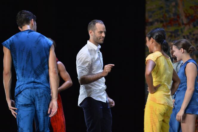 Le chorégraphe Benjamin Millepied durant les répétitions avec les danseurs du L.A. Dance Project au Théâtre des Champs-Elysée à Paris, le 14 septembre 2016.