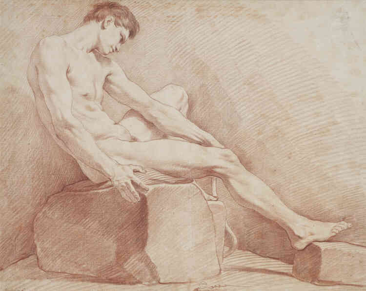 Ce nu masculin, sans repentir possible puisque le trait à la sanguine est définitif, illustre l’exceptionnelle virtuosité du dessinateur.