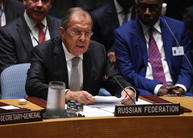 Sergey Lavrov, le ministre russe des affaires étrangères, lors du Conseil de sécurité de l’ONU du 21 septembre portant sur la situation en Syrie.