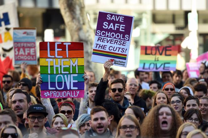 Lors d’une manifestation favorable au mariage homosexuel, en juin 2015 à Sidney.