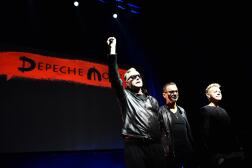 Andrew Fletcher avec deux autres membres du groupe Depeche Mode, Dave Gahan et Martin Gore, le 11 octobre 2016. 