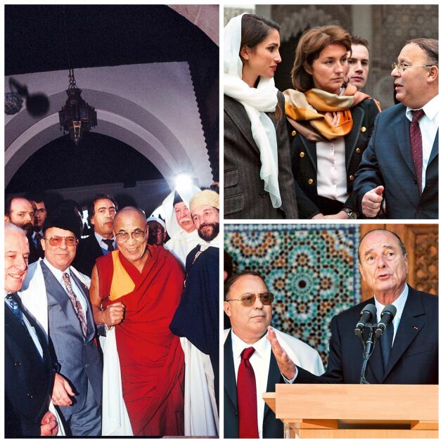 Le recteur de la Mosquée de Paris Dalil Boubakeur reçoit en 1994 le dalaï-lama ; en 2002, le président Jacques Chirac, pour son discours contre la haine raciale ou religieuse ; en 2003, la reine Rania de Jordanie, en « visite de paix », en présence de ­Cécilia Sarkozy.
