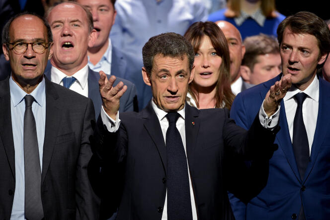 Nicolas Sarkozy en meeting au au Zénith à Paris le 9 octobre 2016.