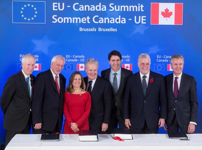 The signature of the CETA trade deal, on October 30th in Brussels.