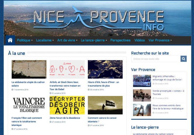 Capture écran du vrai faux site d’informations locales Nice Provence Info.