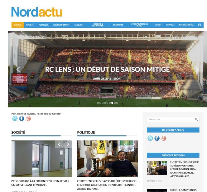 Capture d'écran du vrai faux site d'informations locales nordactu.fr.