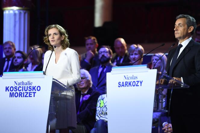 Nathalie Kosciusko-Morizet et Nicolas Sarkozy, candidats à la primaire à droite, lors du débat télévisé du 3 novembre.