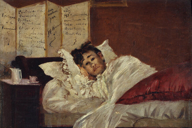 Arthur Rimbaud, peint en 1873 par Jef Rosman, est alité, blessé par Verlaine.