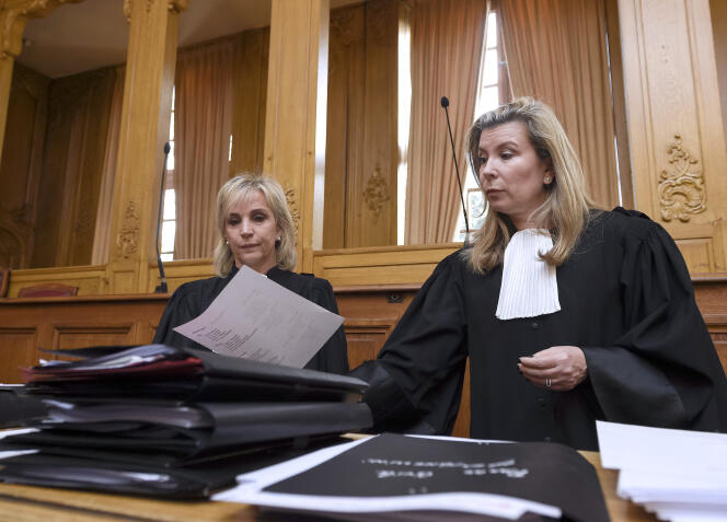 Mes Janine Bonaggiunta (à gauche) et Nathalie Tomasini, les avocates de Jacqueline Sauvage, à la cour d’assises de Nancy, le 21 mars.